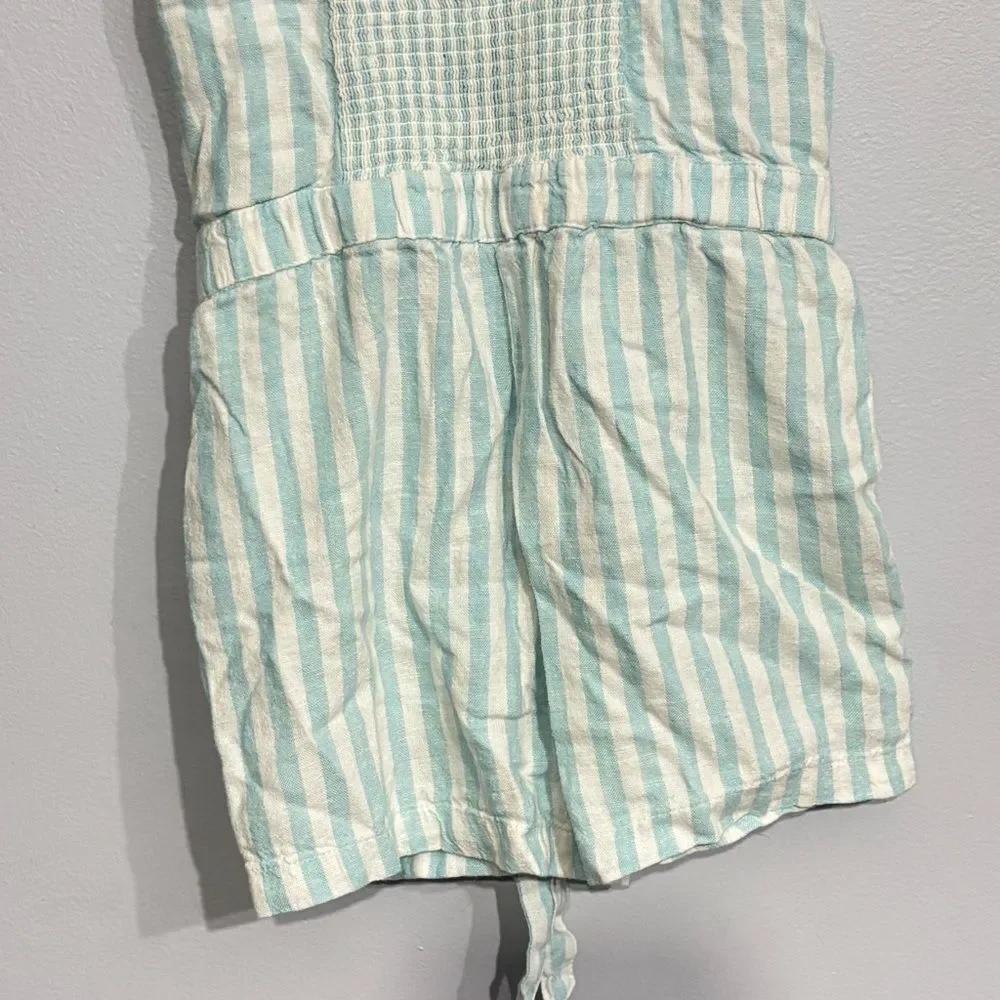 Old Navy | Girls Linen Striped Blue White Button Down Romper Jumpsuit Size L